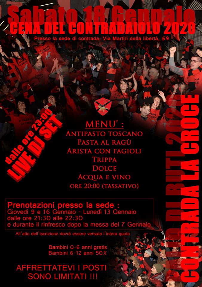 Palio di  Buti, Contrada la Croce: 18/01 Cena del Contradaiolo 2020 ( Cena della Vigilia&nbsp;)