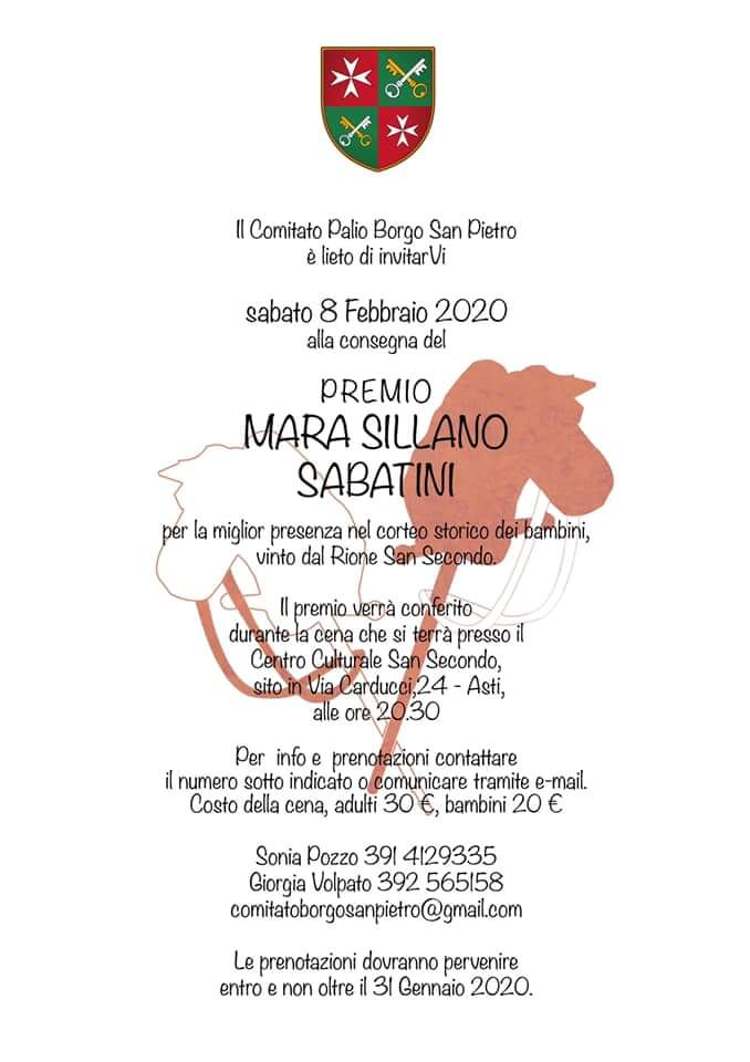 Palio di Asti, Comitato Palio Borgo San Pietro: 08/02 Consegna Premio Mara Sillano&nbsp;Sabatino