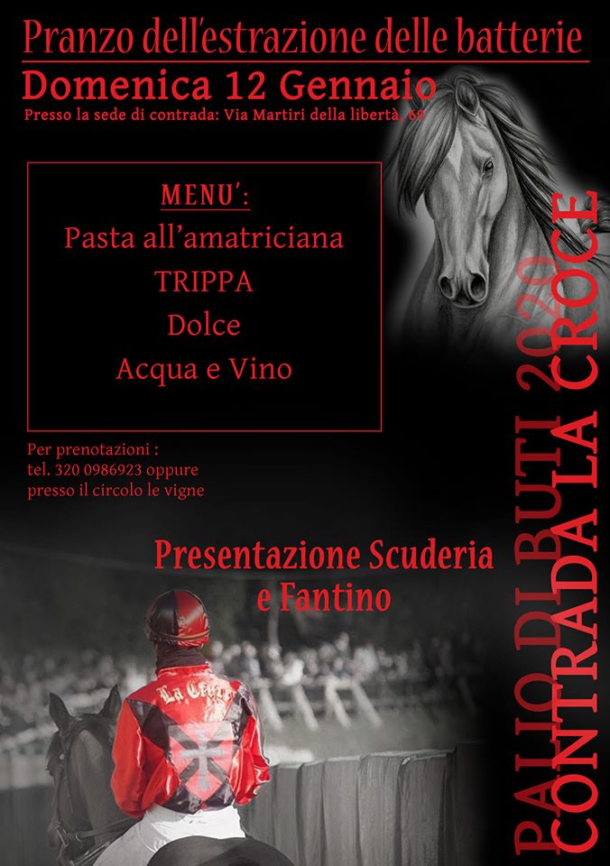 Palio di Buti, Contrada la Croce: 12/01 Pranzo dell’Estrazione delle&nbsp;Batterie
