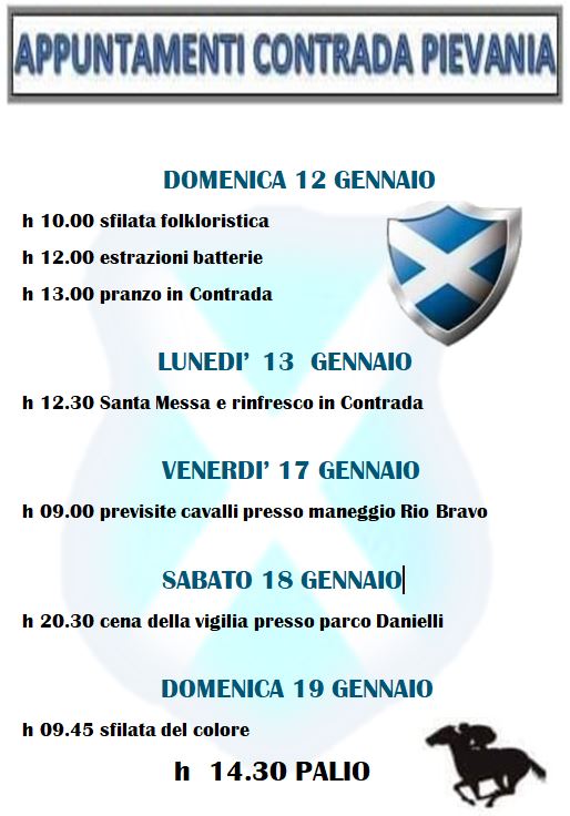 Palio di Buti, Contrada Pievania: 12-19/01 Appuntamenti&nbsp;Palio