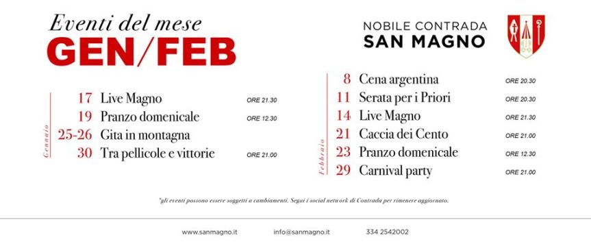 Palio di Legnano, Contrada San Magno: Gli Eventi in Contrada nei mesi di Gennaio e Febbraio&nbsp;2020