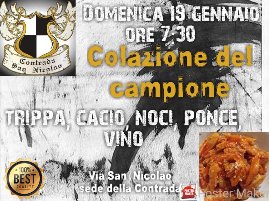 Palio di Buti, Contrada San Nicolao: 19/01 Colazione del&nbsp;Campione