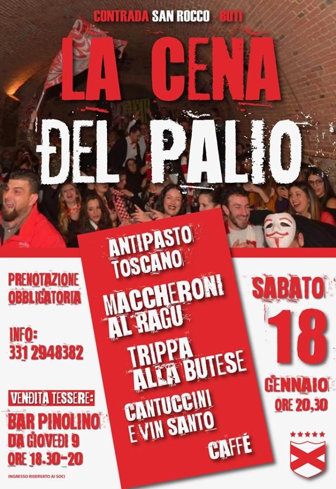 Palio di Buti, Contrada San Rocco: 18/01  “La Cena del Palio” Cena  Vigilia Palio&nbsp;2020