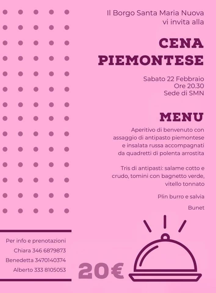 Palio di Asti, Borgo Santa Maria Nuova: 22/02 Cena&nbsp;Piemontese