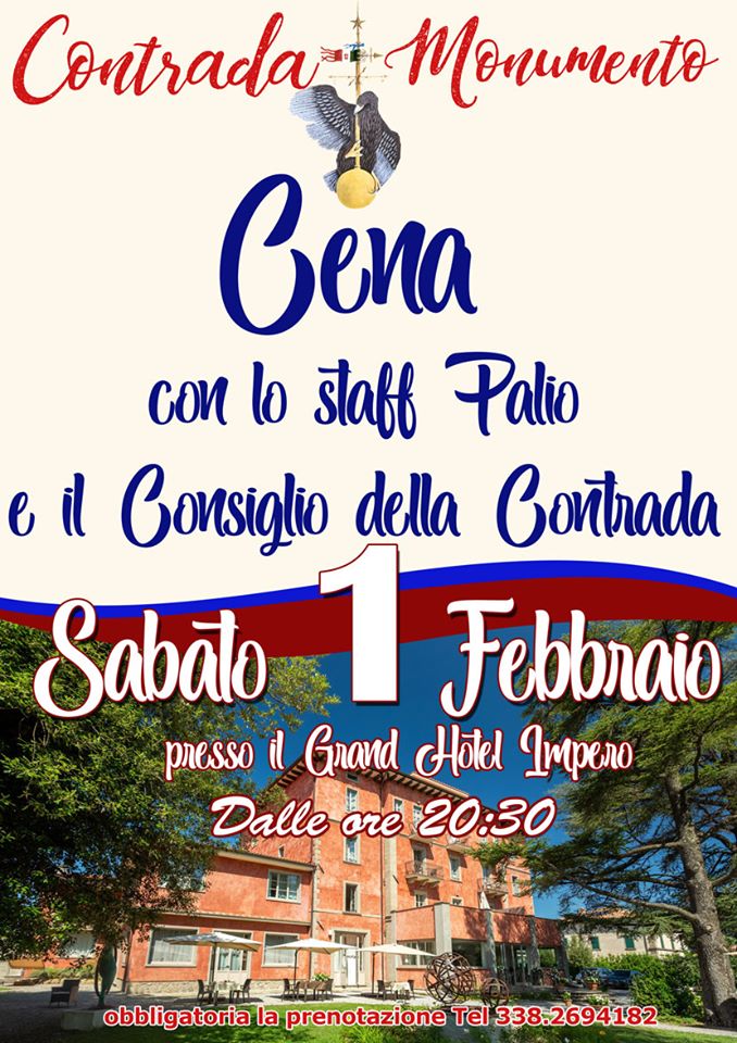 Palio di Castel del Piano, Contrada Monumento: Oggi 01/02 Cena dello Staff Palio e Consiglio Contrada