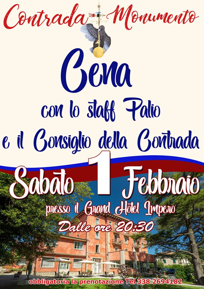 Palio di Castel del Piano, Contrada Monumento: Oggi 01/02 Cena dello Staff Palio e Consiglio&nbsp;Contrada