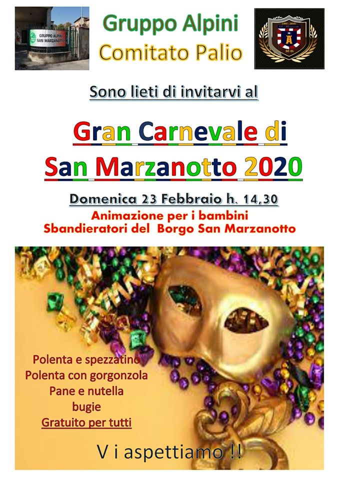 Palio di Asti, Comitato Palio San Marzanotto: 23/02 Gran Carnevale di San Marzanotto&nbsp;2020