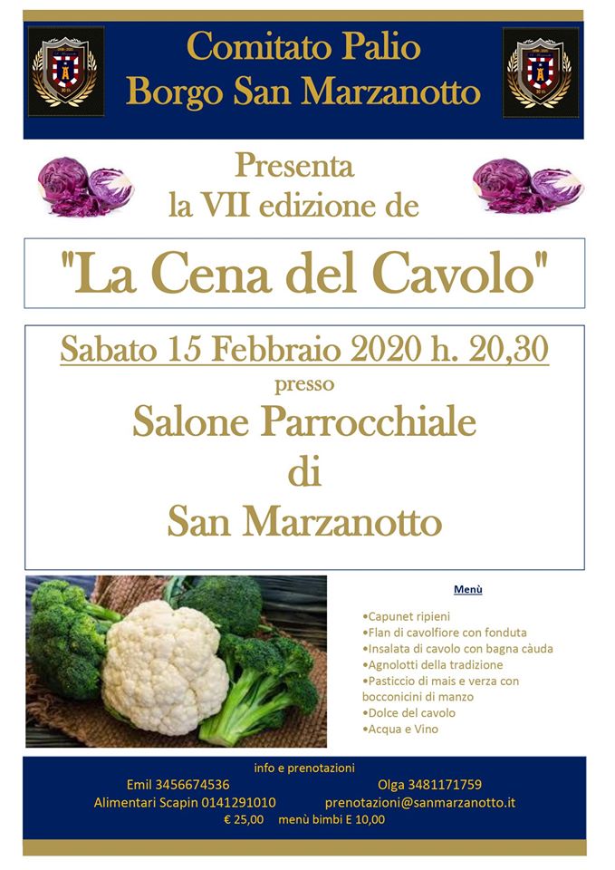 Palio di Asti, Comitato Palio San Marzanotto: 15/02 “La Cena del&nbsp;Cavolo”