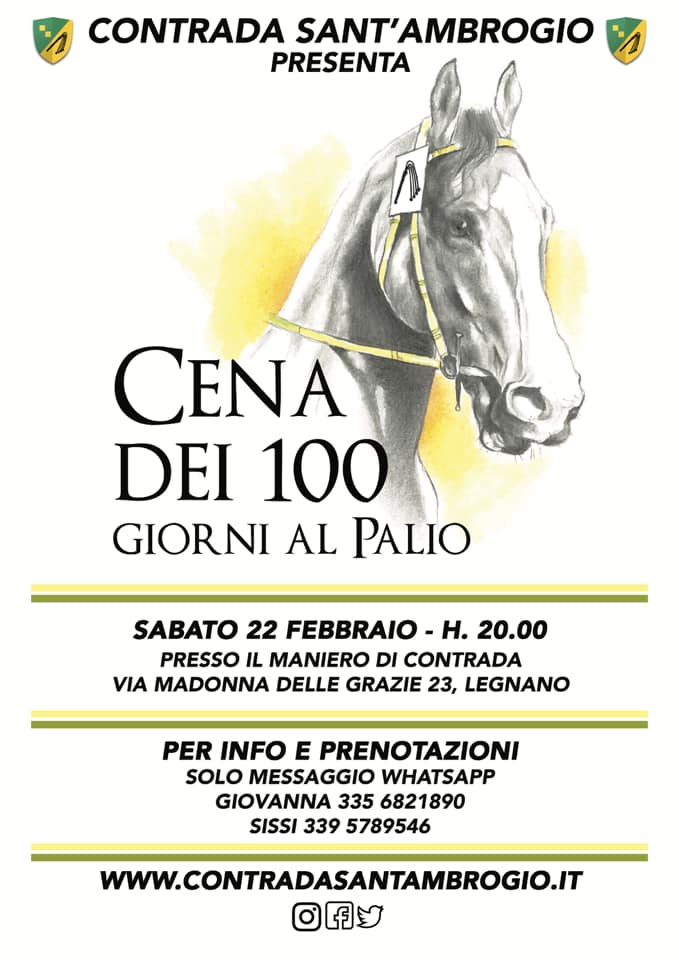 Palio di Legnano, Contrada Sant’Ambrogio: 22/02 Cena dei 100 Giorni al&nbsp;Palio