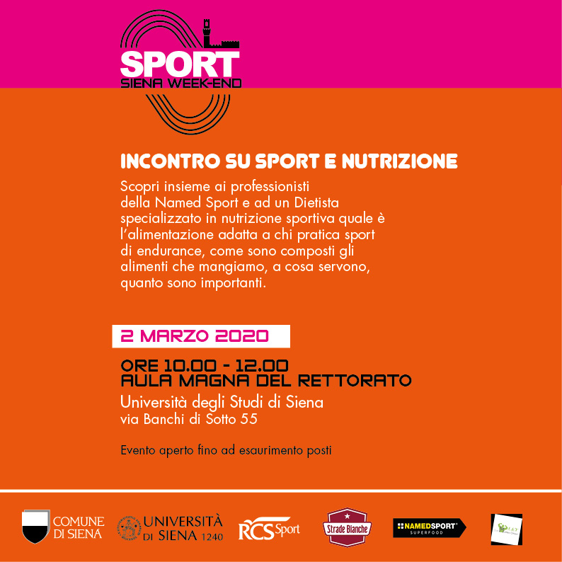 Siena: 02/03 Orario 10.00-12.00 Incontro su sport e&nbsp;nutrizione