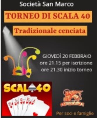 Siena, Società San Marco: 20/02 Torneo di scala 40 & tradizionale&nbsp;Cenciata