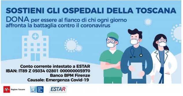 TOSCANA, CORONAVIRUS, “SOSTIENI GLI OSPEDALI DELLA TOSCANA”: 285MILA EURO&nbsp;RACCOLTI
