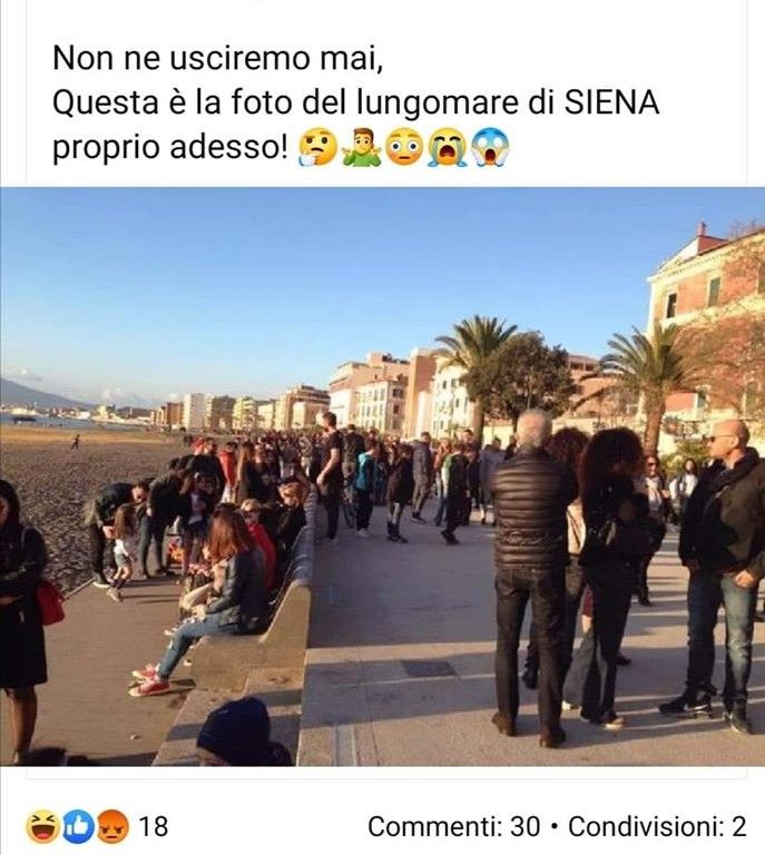 Siena: Questa è la foto del lungomare di Siena” ma a Siena non c’è il mare e la gente si indigna lo&nbsp;stesso