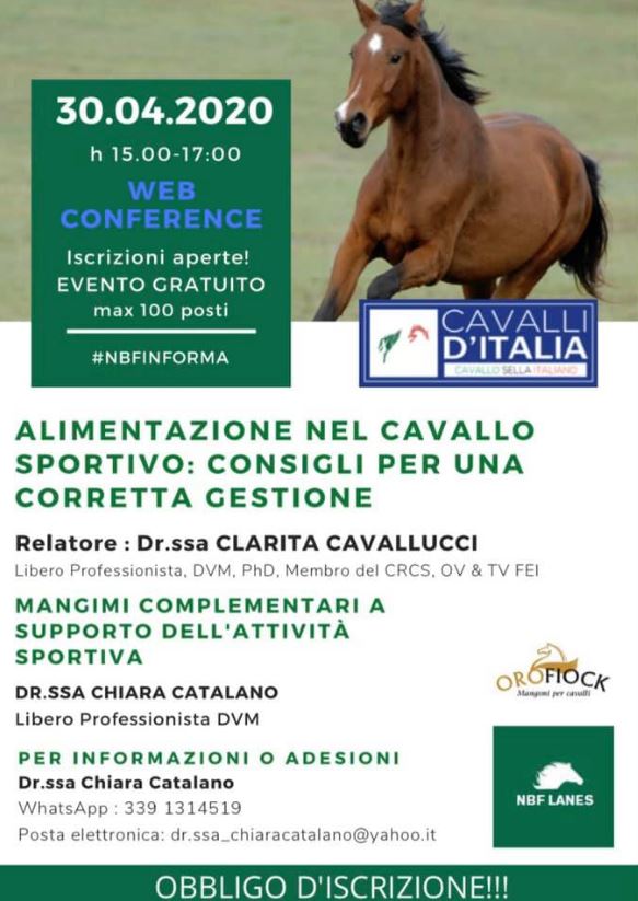 Ippica, Alimentazione del cavallo sportivo: Seconda web conference gratuita per&nbsp;tutti