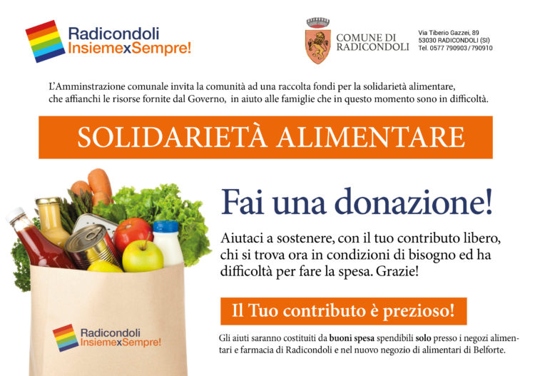 Provincia di Siena: Comune di Radicondoli chiede donazioni per la Solidarietà&nbsp;Alimentare