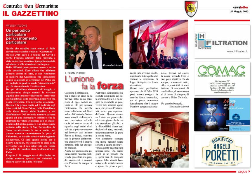 Palio di Legnano, Contrada San Bernardino: Oggi 27/05 E’ on-line La prima uscita del  Gazzettino NBS!!&nbsp;⚪️🔴