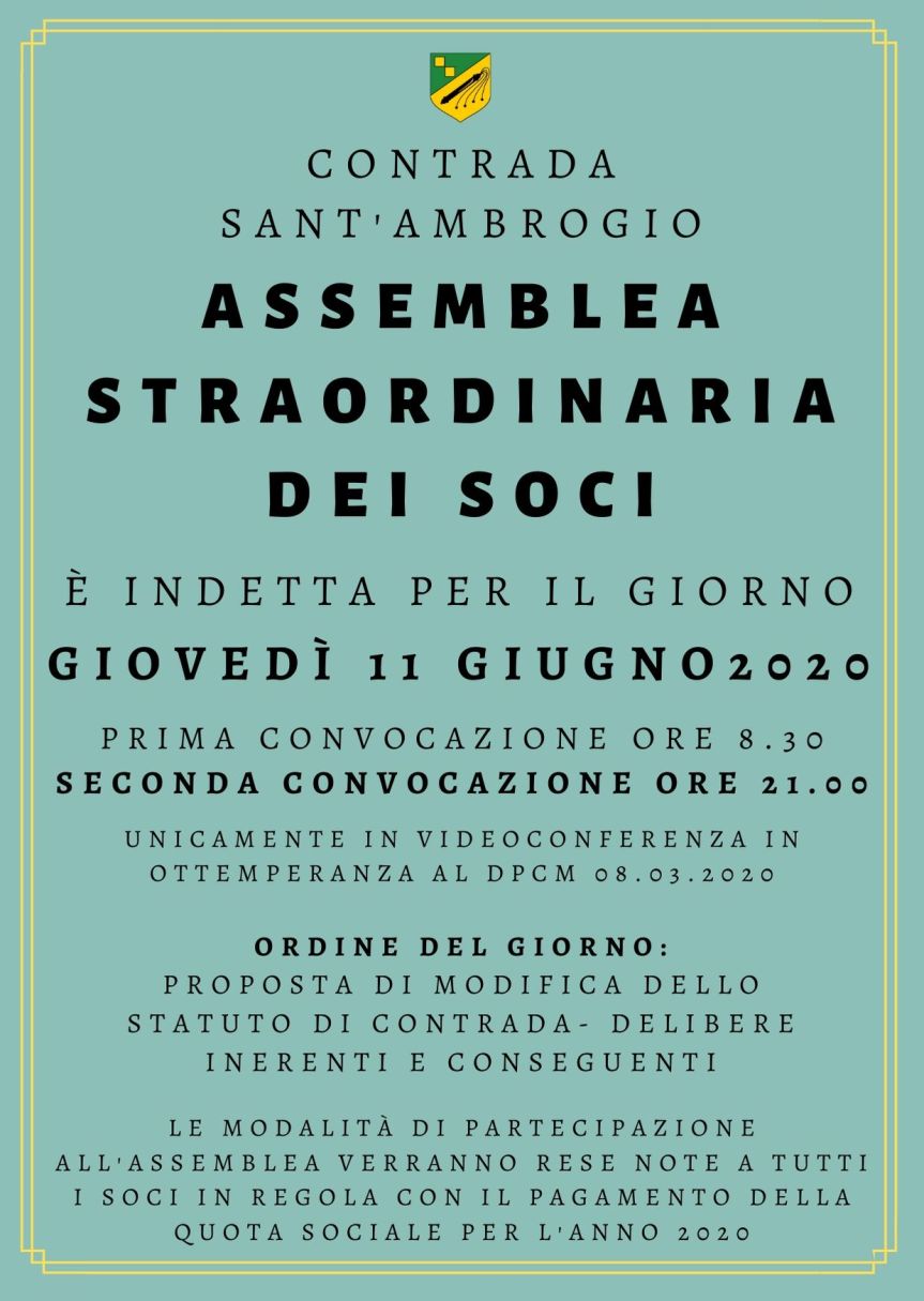 Palio di Legnano, Contrada Sant’Ambrogio: 11/06 Assemblea Straordinaria dei&nbsp;Soci