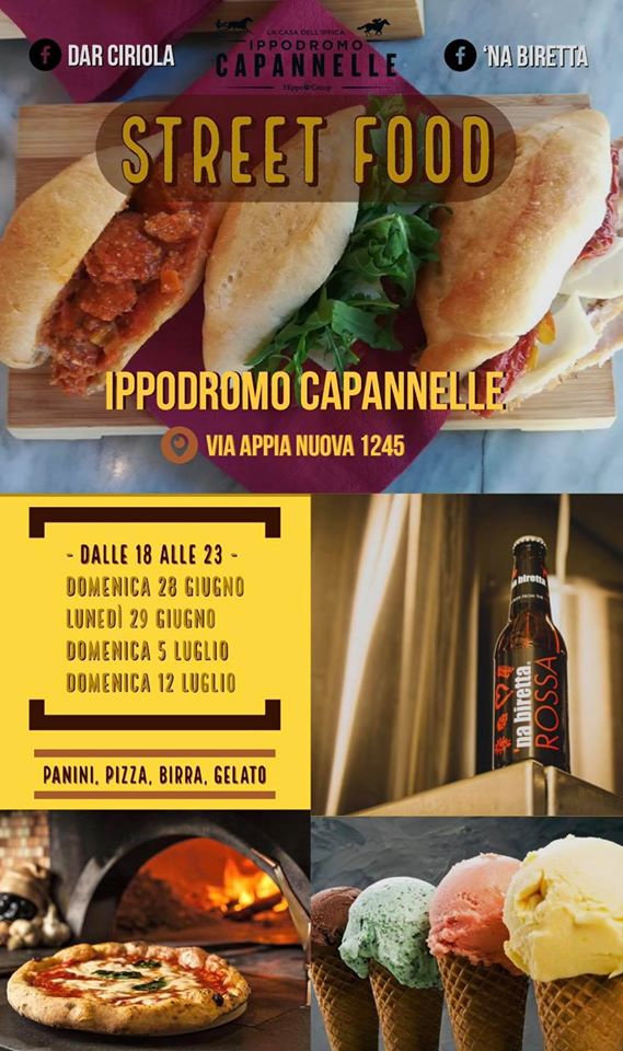 Ippica: Street Food all’ippodromo delle Capannelle per le giornate del 28 e 29 Giugno e 5 e 12 Luglio! Vi&nbsp;aspettiamo..