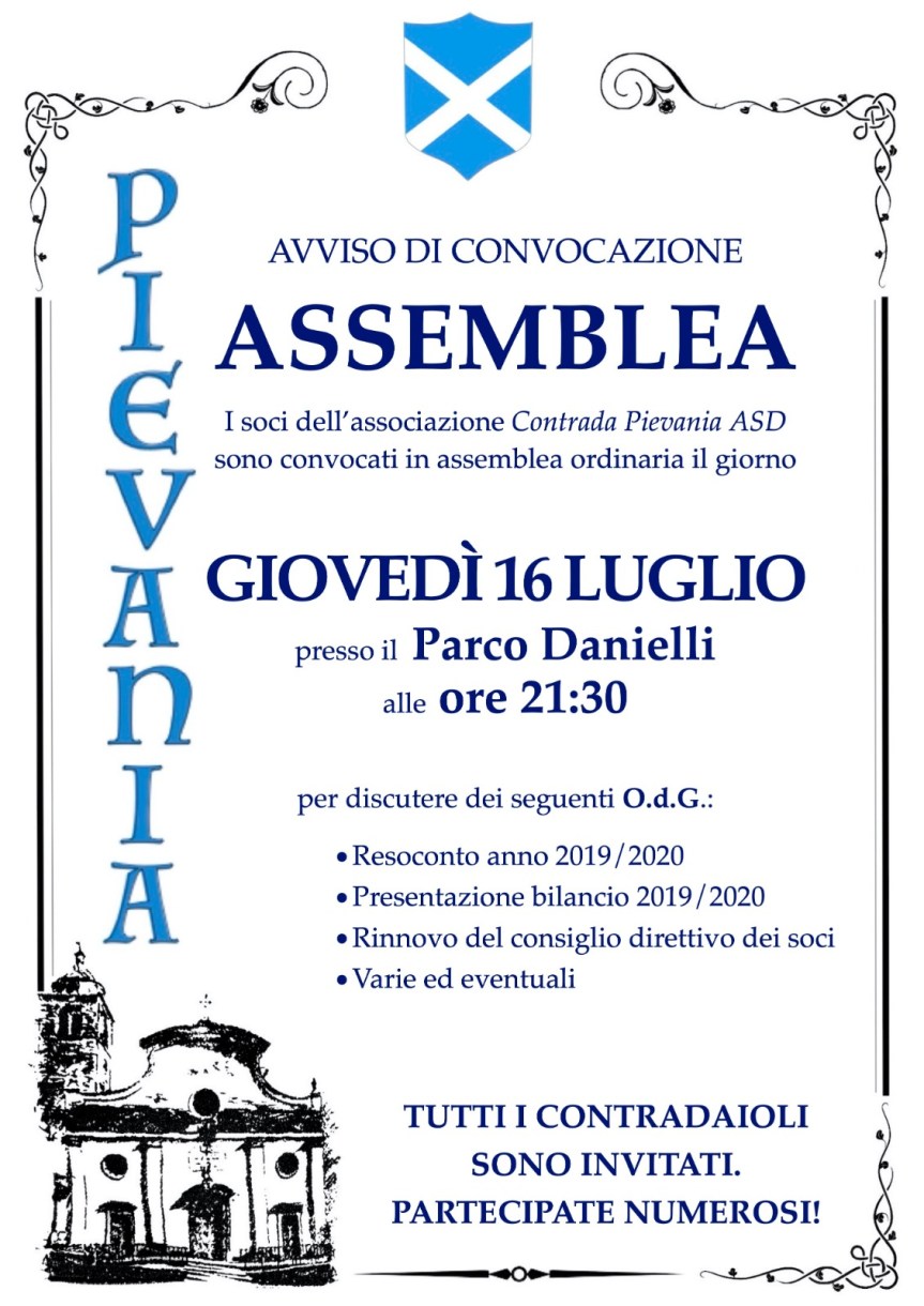 Palio di Buti, Contrada Pievania: 16/07 Avviso di convocazione&nbsp;Assemblea