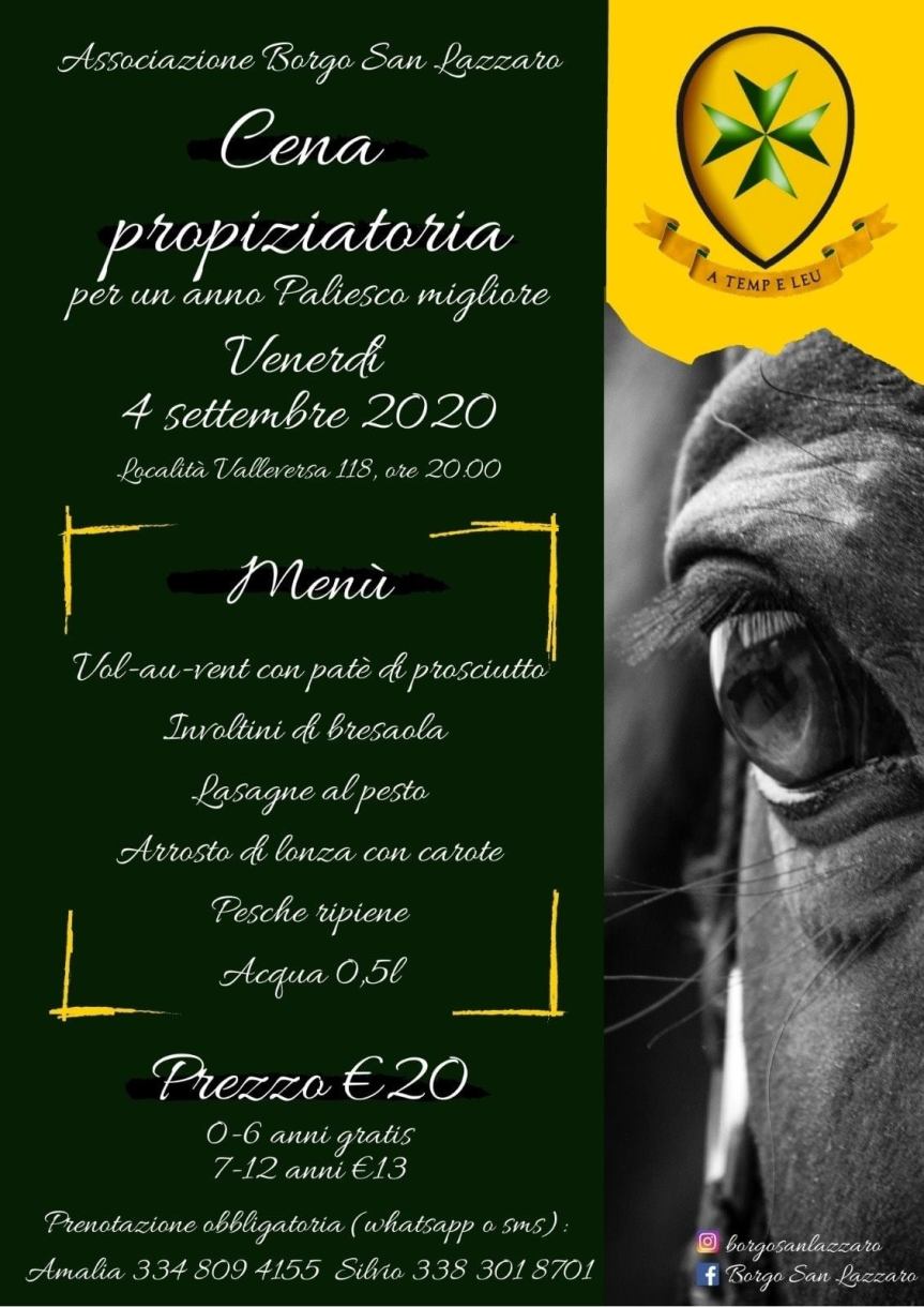 Palio di Asti, Comitato Palio San Lazzaro: 04/09 Cena Propiziatoria per un Anno Paliesco&nbsp;migliore