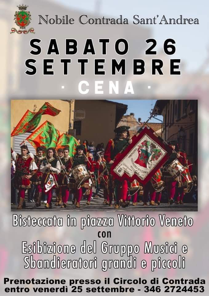 Palio di Fucecchio, Contrada Sant’Andrea: 26/09 Cena Bisteccata in&nbsp;Piazza