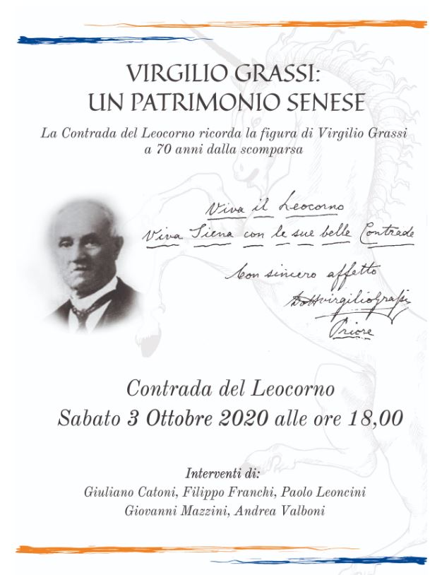 Siena, Contrada del leocorno: 03/10 conferenza “Virgilio Grassi, un patrimonio&nbsp;senese”