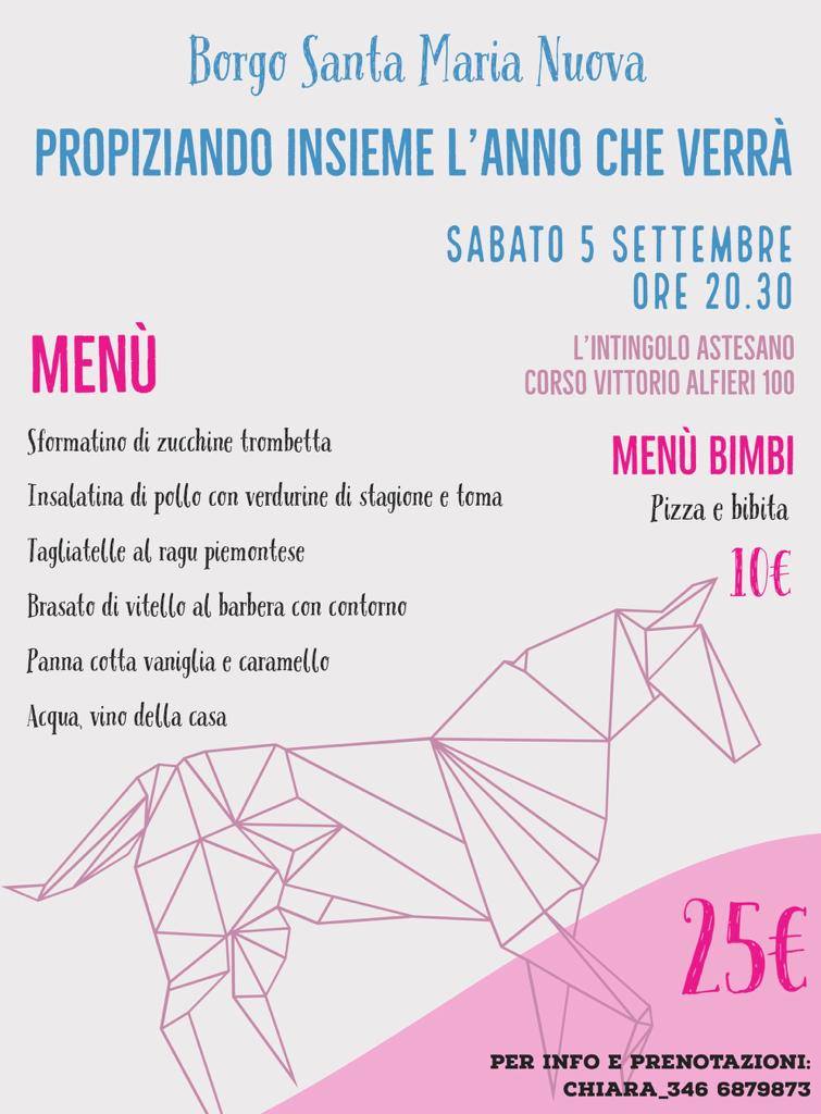 Palio di Asti, Borgo Santa Maria Nuova: 05/09 Cena Propiziando l’anno che&nbsp;verrà