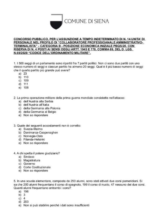 Siena: Girano le domande del “concorsone” ma è uno scherzo dei&nbsp;goliardi