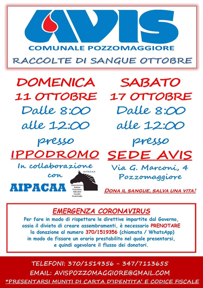 Ippica, Aipacaa: Alla Fiera del cavallo di Pozzomaggiore dell’11/10 raccolta di sangue&nbsp;straordinaria