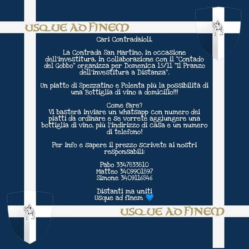 Palio di Legnano, Contrada San Martino: 15/11 Pranzo dell’Investitura a&nbsp;distanza