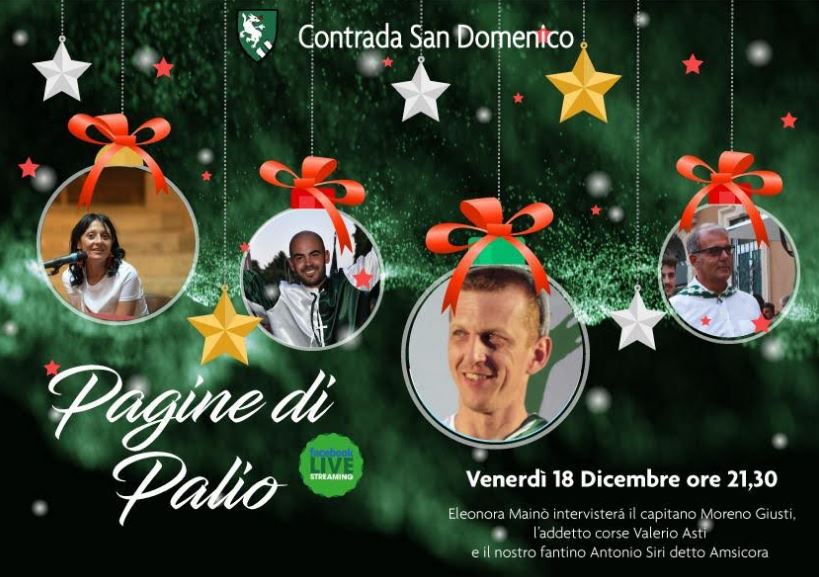 Palio di Legnano, Contrada San Domenico. Domani 18/12 “pagine di Palio”,  Eleonora Mainò intervisterà il Capitano Moreno Giusti, l’addetto corse Valerio Asti, il Fantino Vincente Antonio&nbsp;Siri