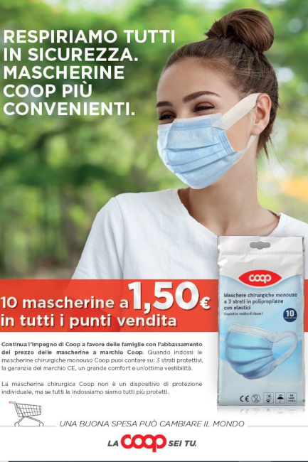 Toscana, Mascherine chirurgiche: Ulteriore ribasso del prezzo nei punti vendita Coop e&nbsp;Superconti