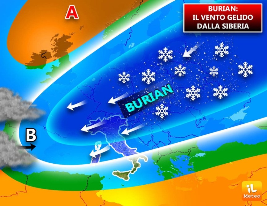 Italia, Meteo: BURIAN in arrivo, ora c’è UFFICIALMENTE la DATA! Torna L’incubo dell’Inverno 1985.&nbsp;Aggiornamenti