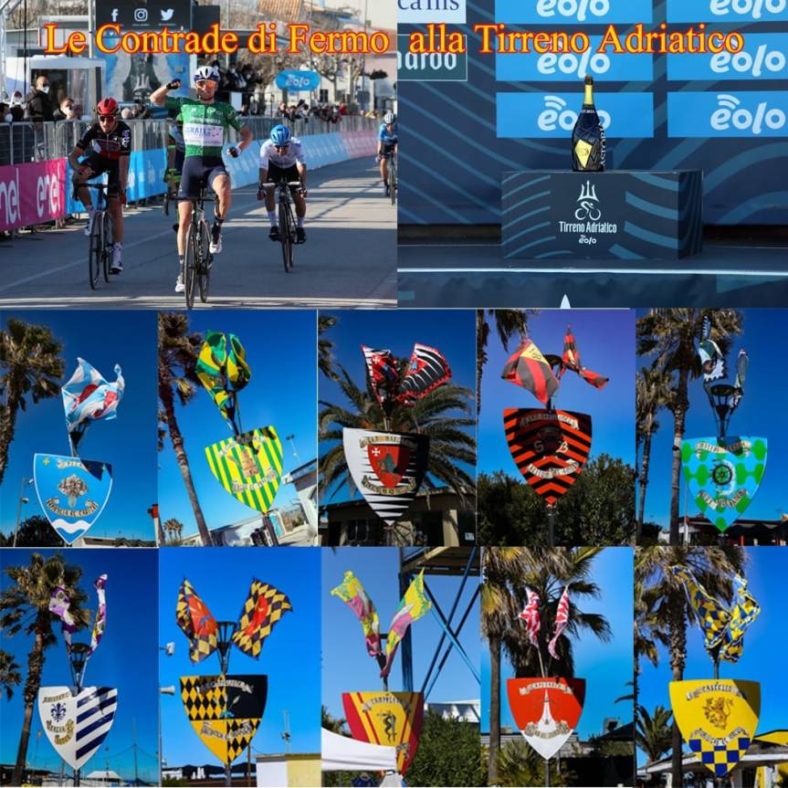 Cavalcata dell’Assunta Fermo: Ieri 15/03 bandiere e scudi delle Contrade hanno accolto i corridori della Tirreno&nbsp;Adriatico