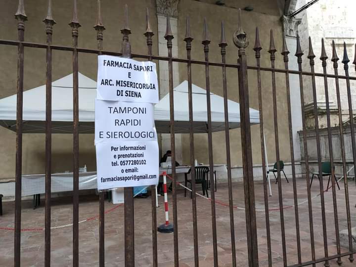 Siena: Oggi 14/04 Tamponi Rapidi, gazebo Farmacia Sapori alle Logge del&nbsp;Papa