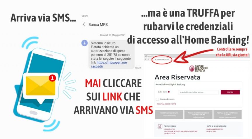 Siena, Truffa via sms ai danni dei clienti Mps: Simulata l’area riservata della&nbsp;banca