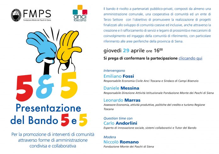 Siena: Fondazione Mps e Anci Toscana insieme con il bando&nbsp;‘5&5’