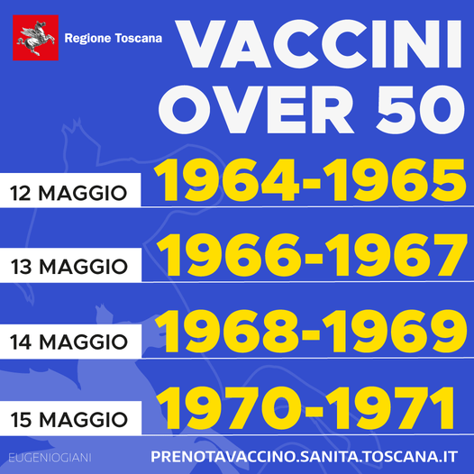 Toscana: Campagna vaccini a pieno ritmo Over 50, prenotazioni entro&nbsp;sabato