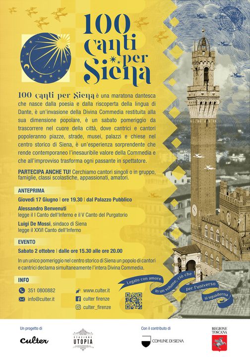 Siena: ‘100 Canti per Siena’, Alessandro Benvenuti legge Dante in&nbsp;filodiffusione