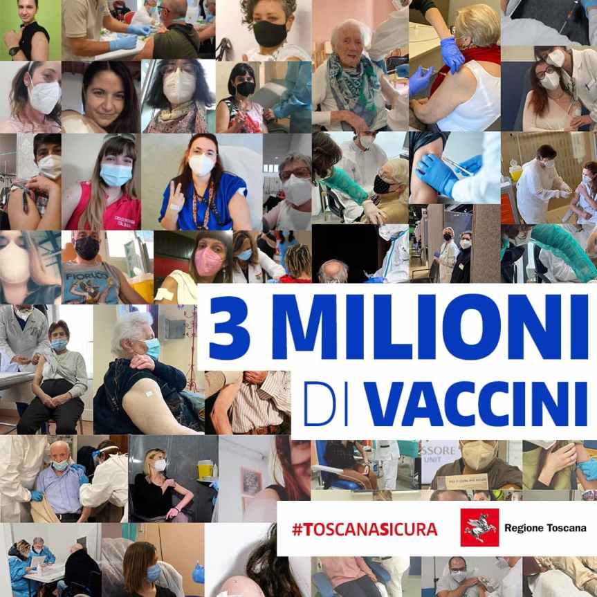 Toscana: Oggi 29/06 raggiunta quota 3.000.000 di vaccini&nbsp;somministrati