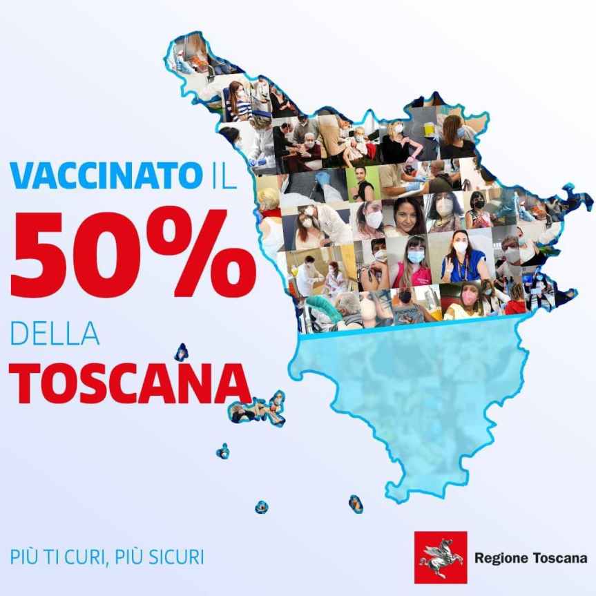 Toscana: Oggi 14/06 vaccinato il 50% della popolazione&nbsp;regionale