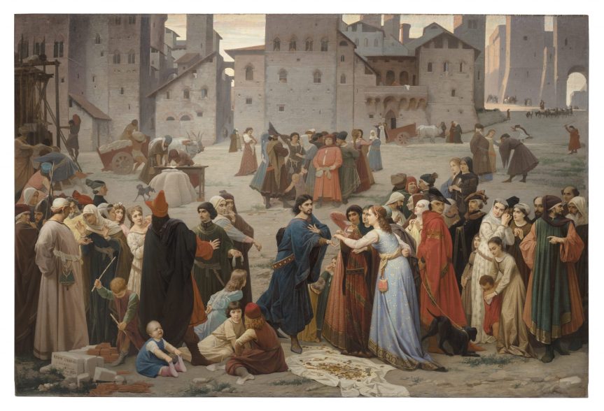 Siena: Fino al 03/10 Esposizione dipinto di Amos Cassioli “Provenzan Salvani nella Piazza del Campo in atto di raccogliere elemosine per trar l’amico suo di&nbsp;pena”