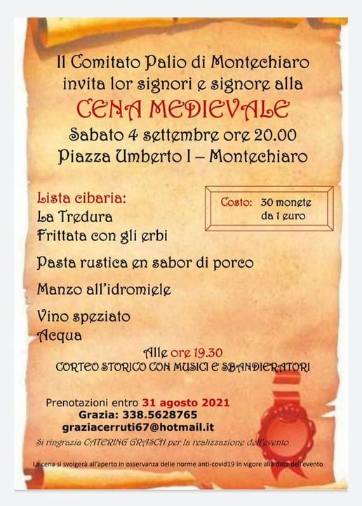 Palio di Asti, Comitato Palio Montechiaro: 04/09 Cena&nbsp;Medievale