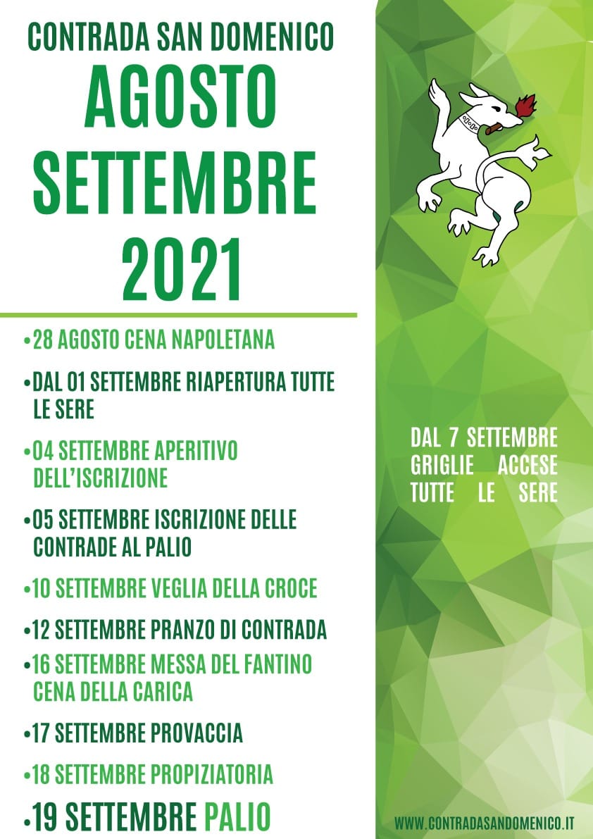 palio di Legnano, Contrada San Domenico: Programma attività mese di Settembre 2021. Il Green Pass sarà&nbsp;obbligatorio