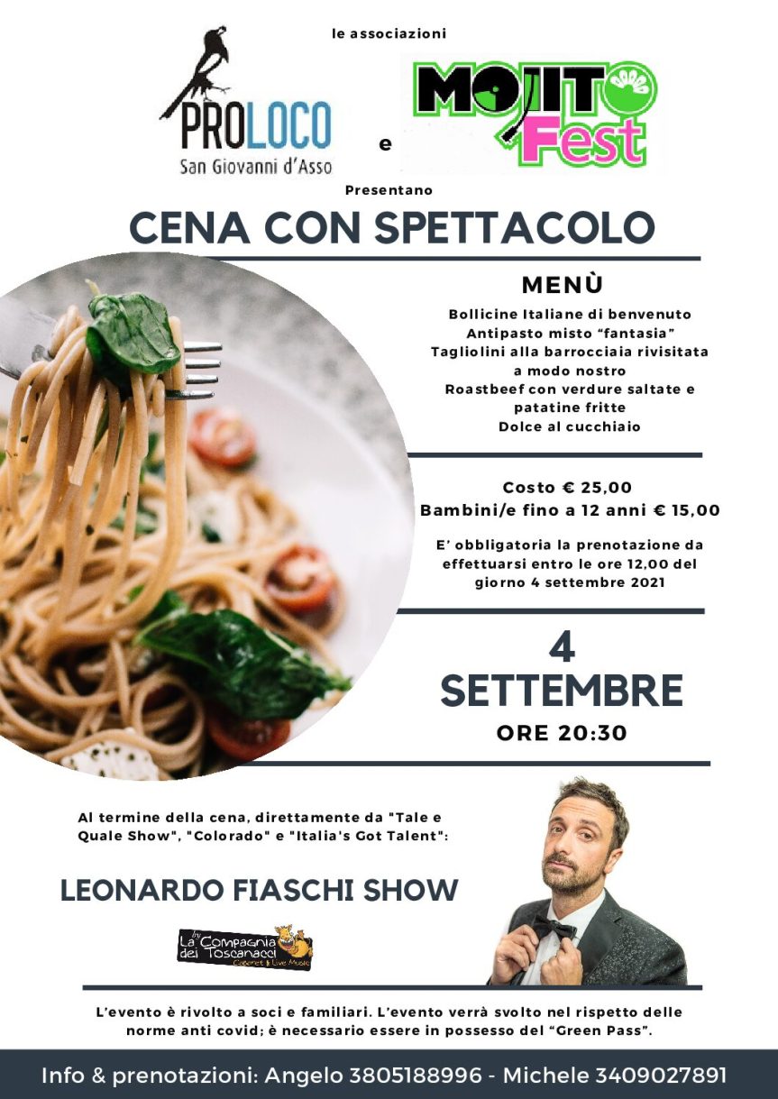 Provincia di Siena: A San Giovanni d’Asso si riparte con la “cena-spettacolo”