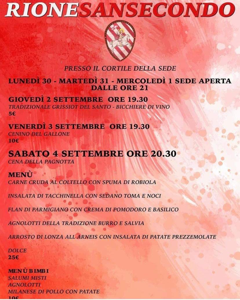 Palio di Asti, Comitato Palio Rione San Secondo: 30/08-04/09 Il programma della&nbsp;settimana