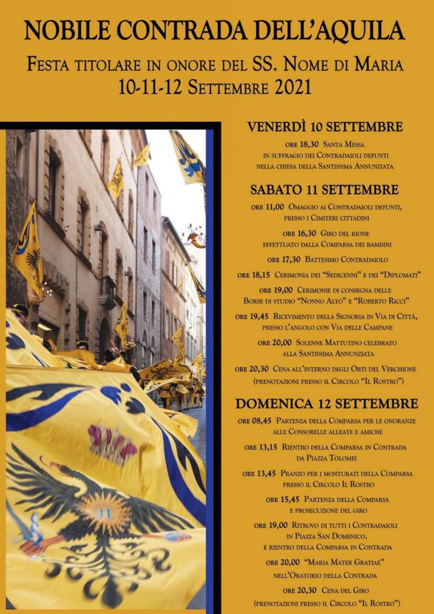 Soiena, Contrada dell’Aquila: 10-12/09 Programma Festa Titolare&nbsp;2021