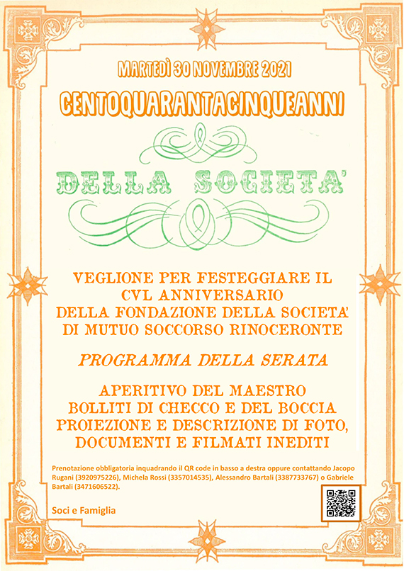 Siena, Contrada della Selva: Domani 30/11145° Anniversario fondazione Società Mutuo Soccorso&nbsp;Rinoceronte