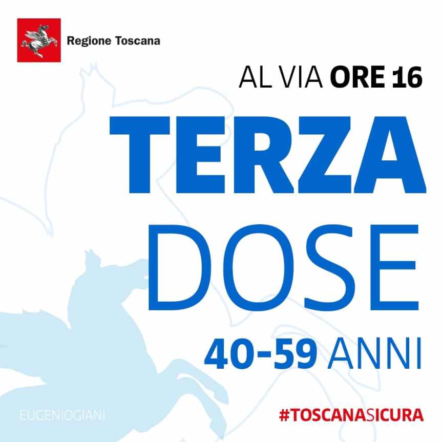 Toscana: Oggi 19/11dalle ore 16.00 al via prenotazioni vaccino anti Covid persone fascia d’età&nbsp;40-59