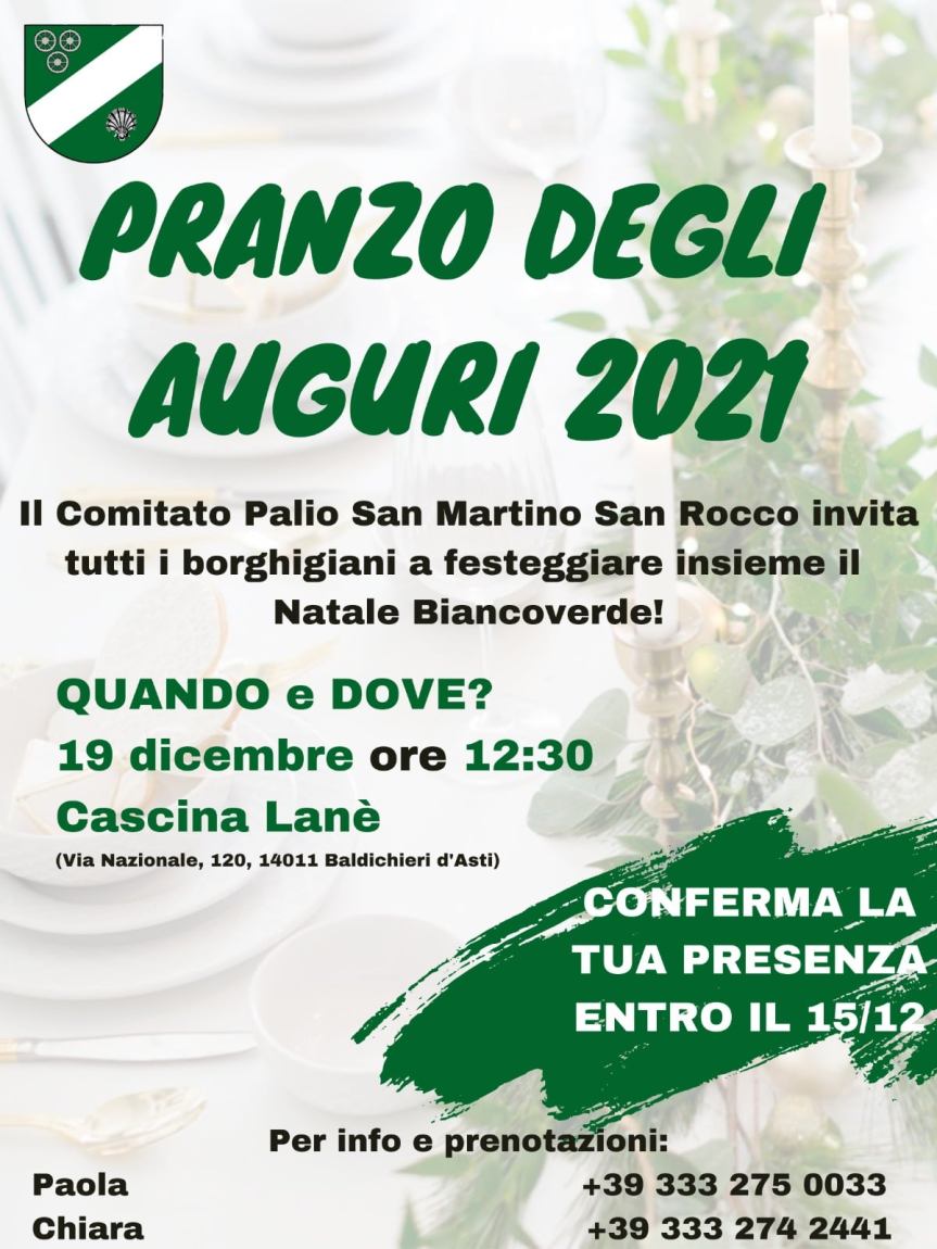 Palio di Asti, Comitato Palio Rione San Martino-San Rocco: 19/12 Pranzo degli Auguri&nbsp;Sanrocchesi